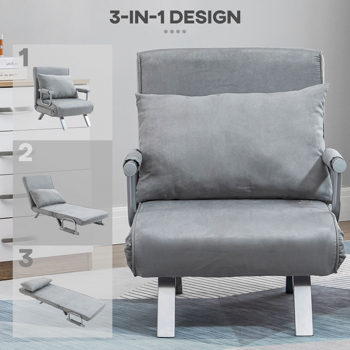 Modern Light Grey 2-In-1 Single Sofa Bed Sleeper - Foldable Portable Armchair Bed Chair with Pillow for Living Room & Bedroom - Premium  from Home Treasures - Just £192.99! Shop now at Home Treasures