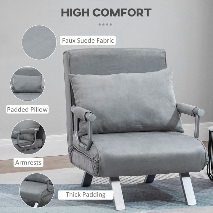 Modern Light Grey 2-In-1 Single Sofa Bed Sleeper - Foldable Portable Armchair Bed Chair with Pillow for Living Room & Bedroom - Premium  from Home Treasures - Just £192.99! Shop now at Home Treasures