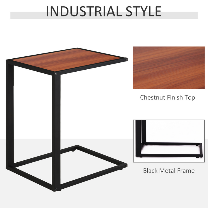 Industrial Accent Table with Walnut Wood Top and Black Metal Frame - C-Shape Design, Adjustable Feet, Sturdy Steel Frame - Premium  from Home Treasures - Just £35.99! Shop now at Home Treasures