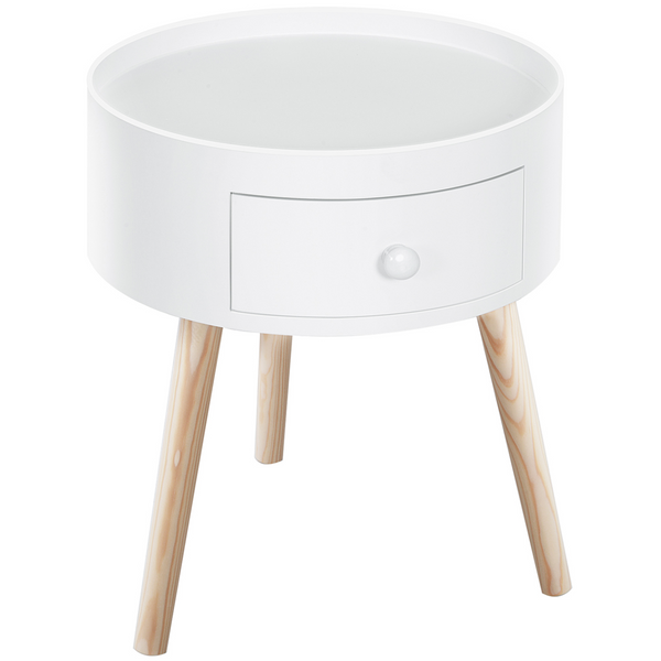 Modern Side Table with Drawer - Stylish Round Coffee Table for Living Room & Bedroom - White Wood Legs, Small Home Décor Side Table - Premium  from Home Treasures - Just £52.99! Shop now at Home Treasures