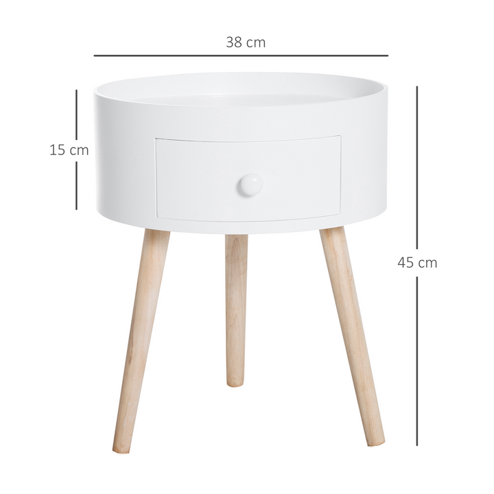 Modern Side Table with Drawer - Stylish Round Coffee Table for Living Room & Bedroom - White Wood Legs, Small Home Décor Side Table - Premium  from Home Treasures - Just £52.99! Shop now at Home Treasures