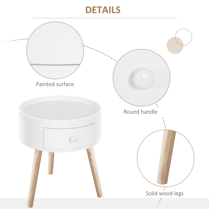 Modern Side Table with Drawer - Stylish Round Coffee Table for Living Room & Bedroom - White Wood Legs, Small Home Décor Side Table - Premium  from Home Treasures - Just £52.99! Shop now at Home Treasures