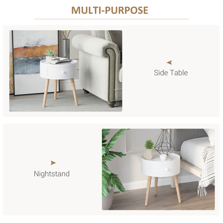 Modern Side Table with Drawer - Stylish Round Coffee Table for Living Room & Bedroom - White Wood Legs, Small Home Décor Side Table - Premium  from Home Treasures - Just £52.99! Shop now at Home Treasures