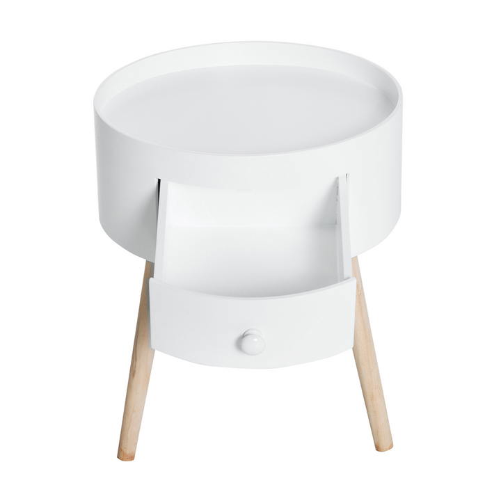 Modern Side Table with Drawer - Stylish Round Coffee Table for Living Room & Bedroom - White Wood Legs, Small Home Décor Side Table - Premium  from Home Treasures - Just £52.99! Shop now at Home Treasures