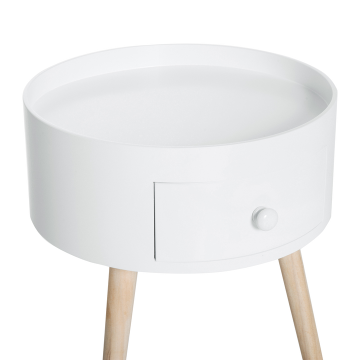 Modern Side Table with Drawer - Stylish Round Coffee Table for Living Room & Bedroom - White Wood Legs, Small Home Décor Side Table - Premium  from Home Treasures - Just £52.99! Shop now at Home Treasures