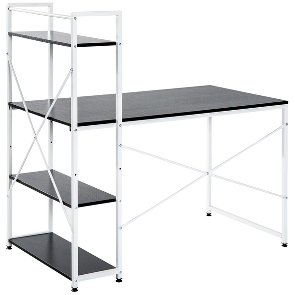 Modern Metal Framed Work Desk with Adjustable 4-Tier Storage Shelves - Black & White, 120 x 64 x 121cm - Premium  from Home Treasures - Just £75.99! Shop now at Home Treasures