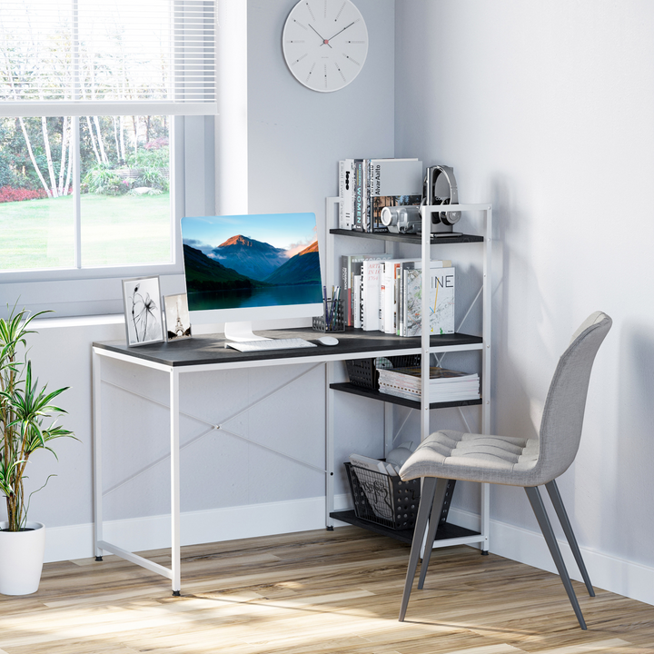 Modern Metal Framed Work Desk with Adjustable 4-Tier Storage Shelves - Black & White, 120 x 64 x 121cm - Premium  from Home Treasures - Just £75.99! Shop now at Home Treasures