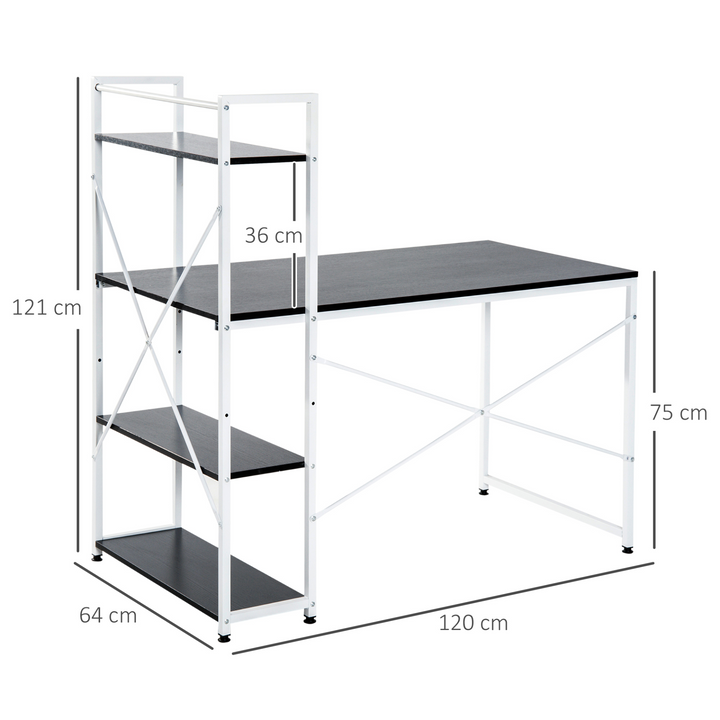 Modern Metal Framed Work Desk with Adjustable 4-Tier Storage Shelves - Black & White, 120 x 64 x 121cm - Premium  from Home Treasures - Just £75.99! Shop now at Home Treasures