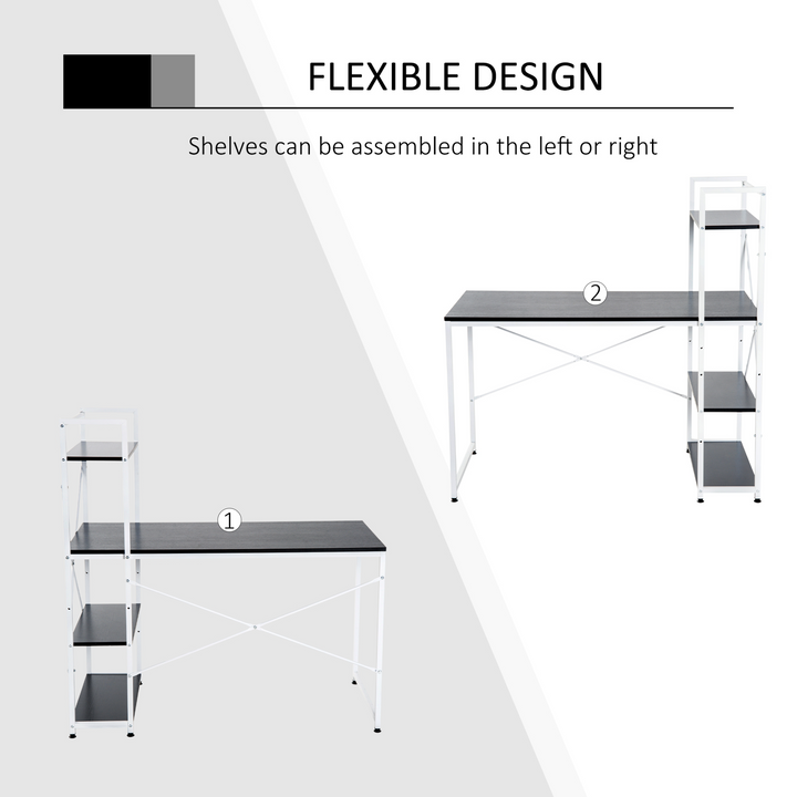 Modern Metal Framed Work Desk with Adjustable 4-Tier Storage Shelves - Black & White, 120 x 64 x 121cm - Premium  from Home Treasures - Just £75.99! Shop now at Home Treasures