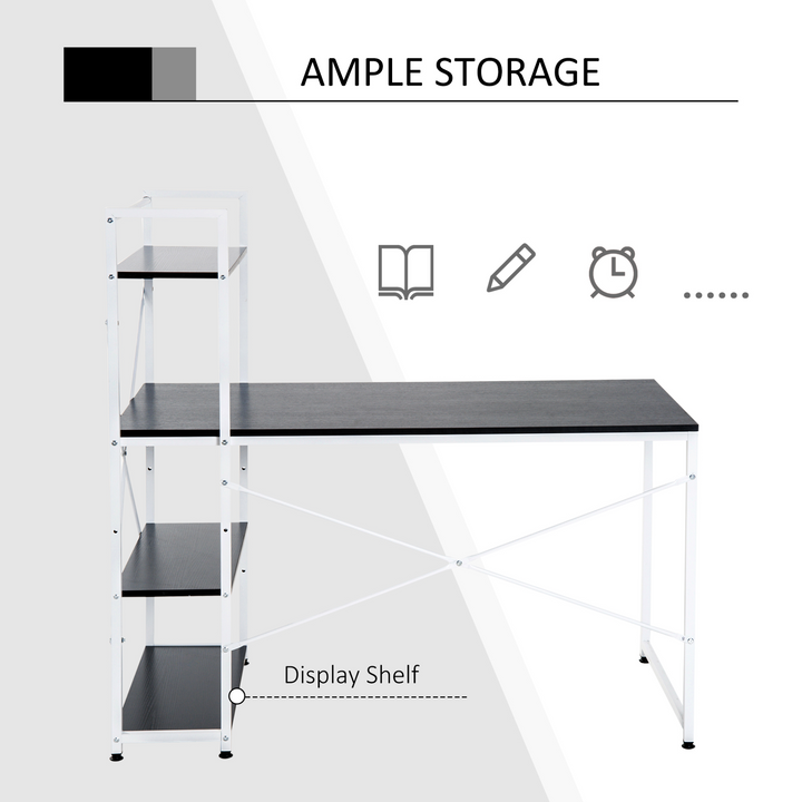 Modern Metal Framed Work Desk with Adjustable 4-Tier Storage Shelves - Black & White, 120 x 64 x 121cm - Premium  from Home Treasures - Just £75.99! Shop now at Home Treasures