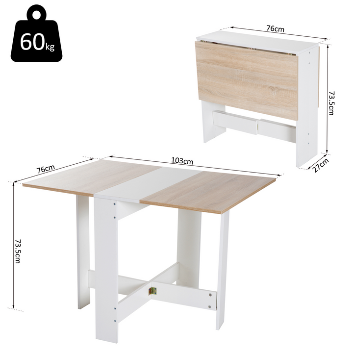 Oak & White Folding Dining Table | Space-Saving Computer Desk | Multifunctional Home Office Workstation - Premium  from Home Treasures - Just £71.99! Shop now at Home Treasures