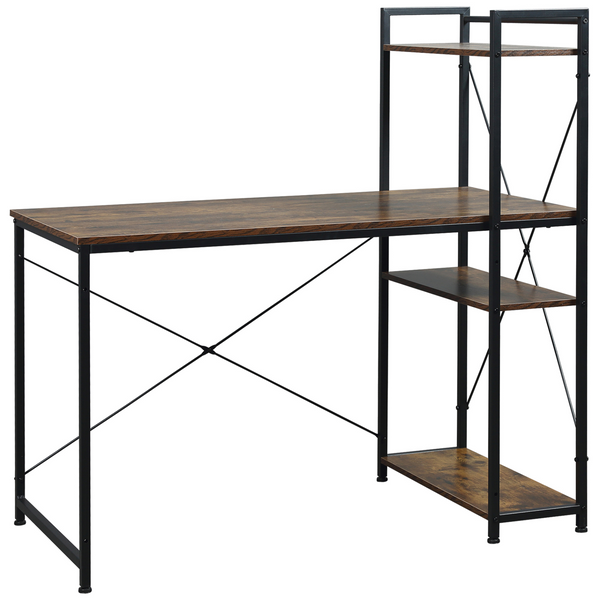 Rustic Brown & Black Computer Desk with 4-Tier Bookshelf – Modern Home Office Study Workstation - Premium  from Home Treasures - Just £85.99! Shop now at Home Treasures