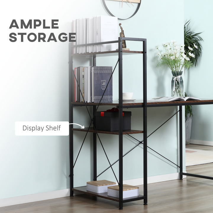 Rustic Brown & Black Computer Desk with 4-Tier Bookshelf – Modern Home Office Study Workstation - Premium  from Home Treasures - Just £85.99! Shop now at Home Treasures