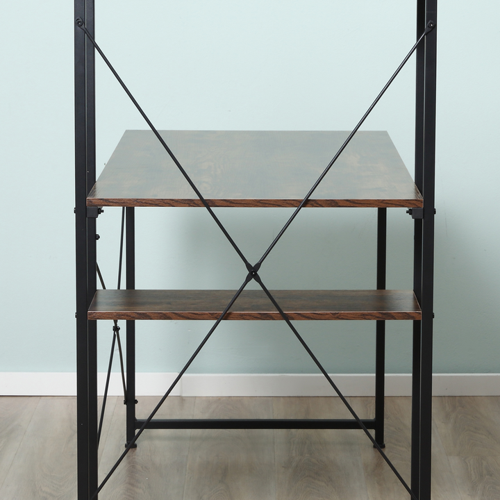 Rustic Brown & Black Computer Desk with 4-Tier Bookshelf – Modern Home Office Study Workstation - Premium  from Home Treasures - Just £85.99! Shop now at Home Treasures