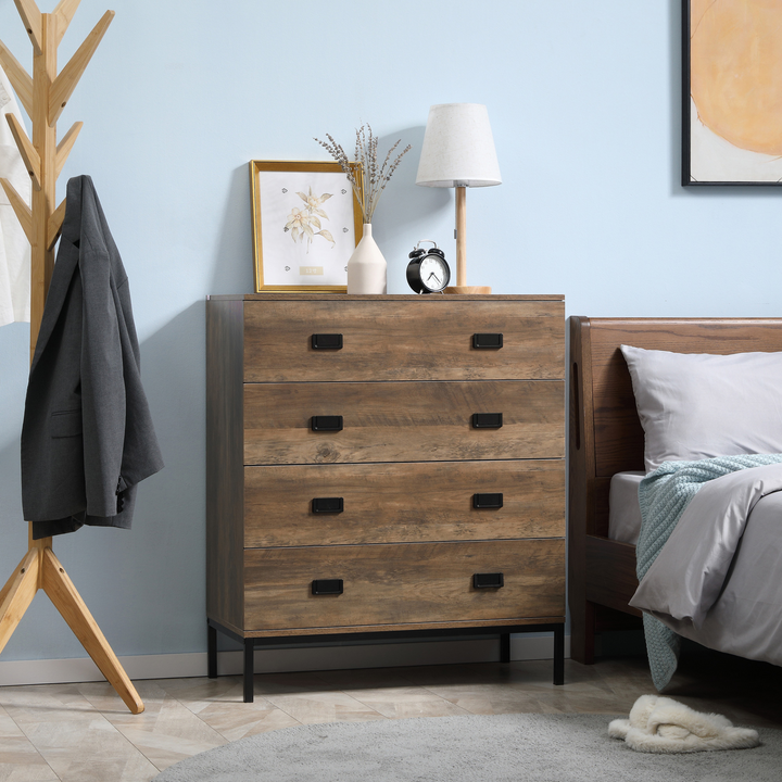 Rustic 4-Drawer Chest of Drawers with Metal Frame – Stylish Storage Organizer for Bedroom & Living Room - Premium  from Home Treasures - Just £144.99! Shop now at Home Treasures