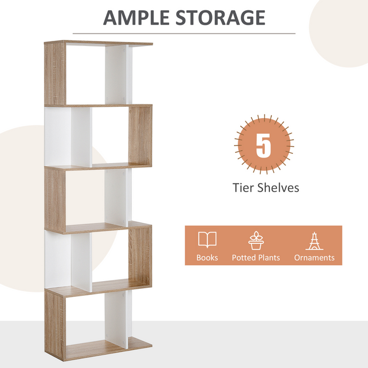 S Shaped Bookcase 5 Tier (Natural) - Modern Display Shelf Organizer for Home and Office - Premium  from Home Treasures - Just £72.99! Shop now at Home Treasures