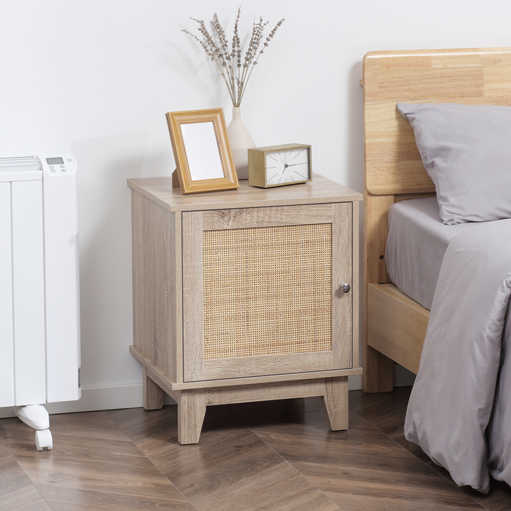 Modern Nightstand with Rattan Cupboard - Elegant Bedside Storage for Bedroom & Living Room - Premium  from Home Treasures - Just £71.99! Shop now at Home Treasures