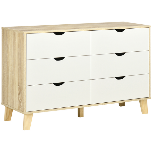 Wide Chest of Drawers (White & Light Brown) - Stylish Scandinavian Design with Six Spacious Drawers - Premium  from Home Treasures - Just £158.99! Shop now at Home Treasures