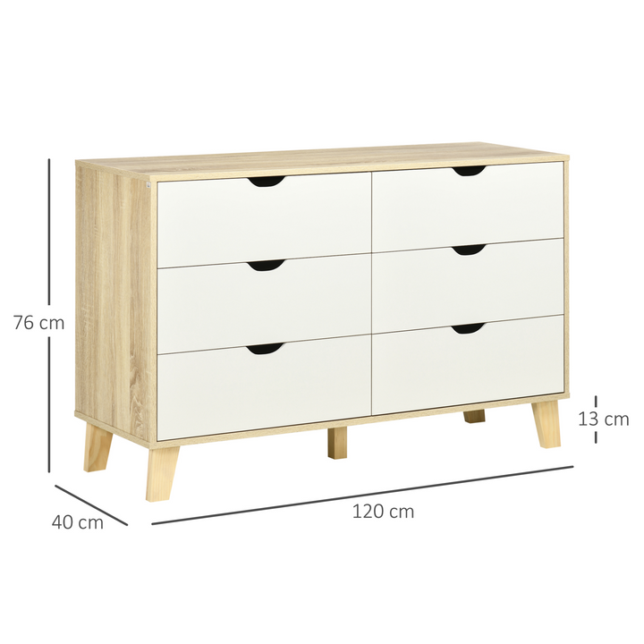 Wide Chest of Drawers (White & Light Brown) - Stylish Scandinavian Design with Six Spacious Drawers - Premium  from Home Treasures - Just £158.99! Shop now at Home Treasures