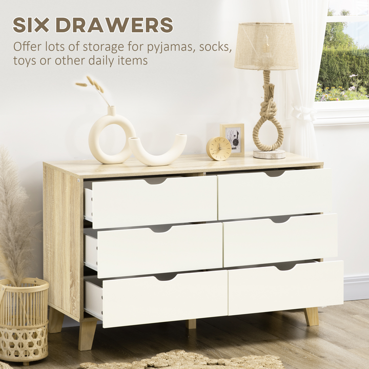 Wide Chest of Drawers (White & Light Brown) - Stylish Scandinavian Design with Six Spacious Drawers - Premium  from Home Treasures - Just £158.99! Shop now at Home Treasures