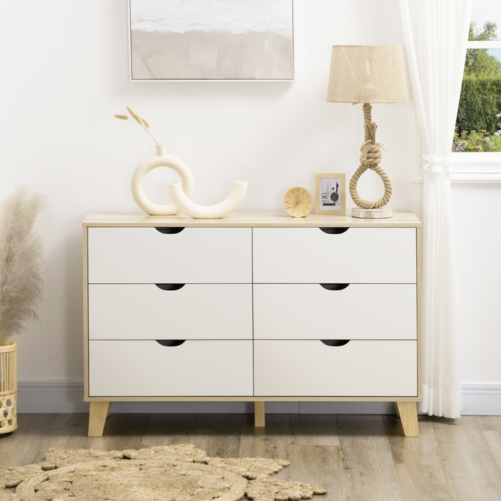 Wide Chest of Drawers (White & Light Brown) - Premium  from Home Treasures - Just £164.99! Shop now at Home Treasures