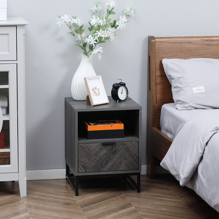 Bedside Table with Drawer & Shelf in Dark Grey - Industrial Side End Table with Steel Legs for Living Room & Bedroom - Premium  from Home Treasures - Just £60.99! Shop now at Home Treasures