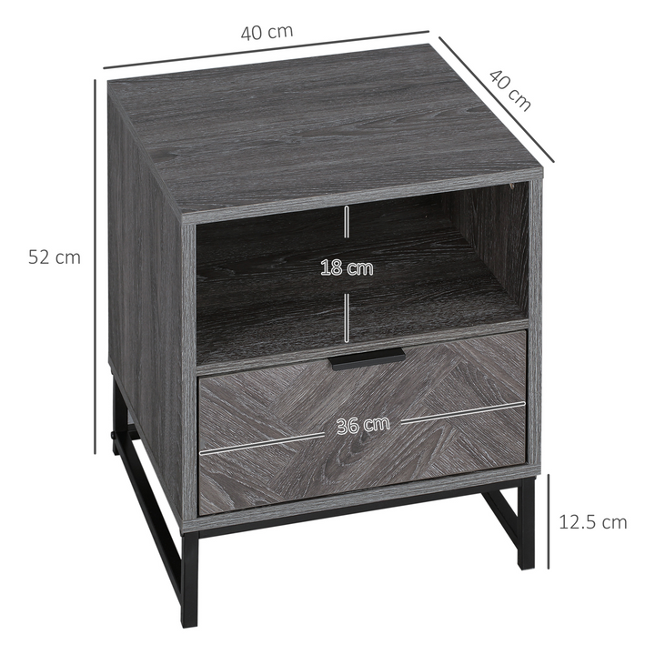 Bedside Table with Drawer & Shelf in Dark Grey - Industrial Side End Table with Steel Legs for Living Room & Bedroom - Premium  from Home Treasures - Just £60.99! Shop now at Home Treasures