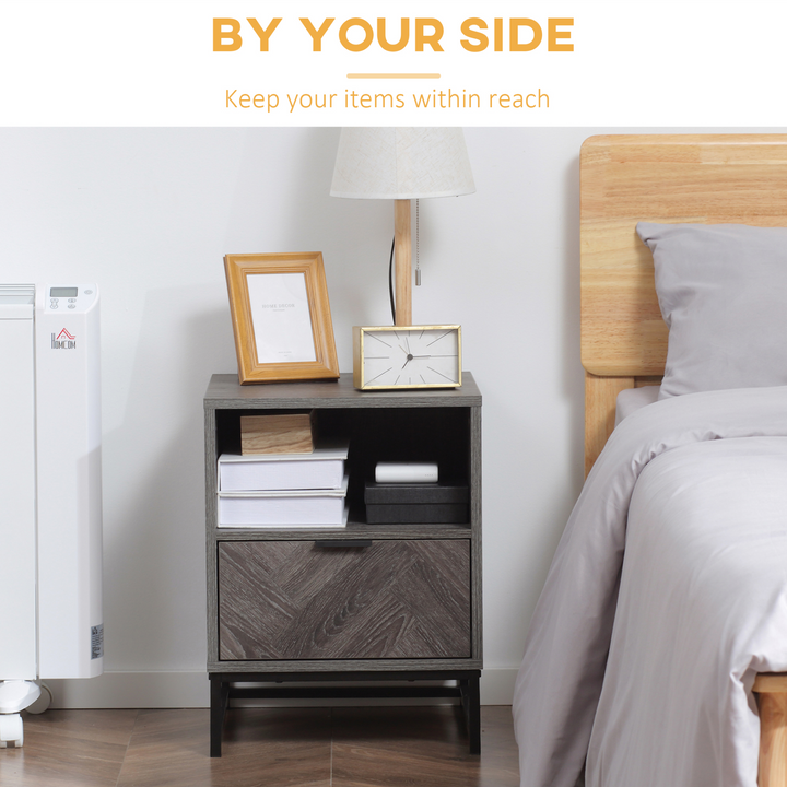 Bedside Table with Drawer & Shelf in Dark Grey - Industrial Side End Table with Steel Legs for Living Room & Bedroom - Premium  from Home Treasures - Just £60.99! Shop now at Home Treasures