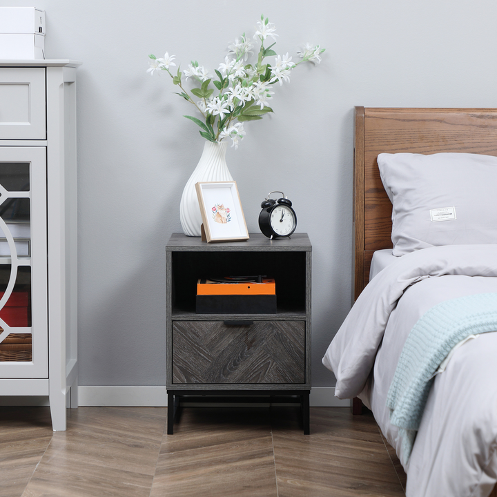 Bedside Table with Drawer & Shelf in Dark Grey - Industrial Side End Table with Steel Legs for Living Room & Bedroom - Premium  from Home Treasures - Just £60.99! Shop now at Home Treasures