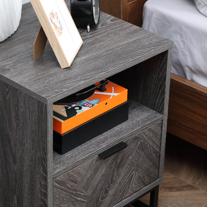 Bedside Table with Drawer & Shelf in Dark Grey - Industrial Side End Table with Steel Legs for Living Room & Bedroom - Premium  from Home Treasures - Just £60.99! Shop now at Home Treasures