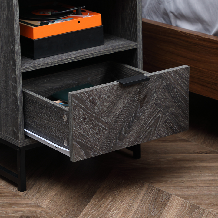 Bedside Table with Drawer & Shelf in Dark Grey - Industrial Side End Table with Steel Legs for Living Room & Bedroom - Premium  from Home Treasures - Just £60.99! Shop now at Home Treasures