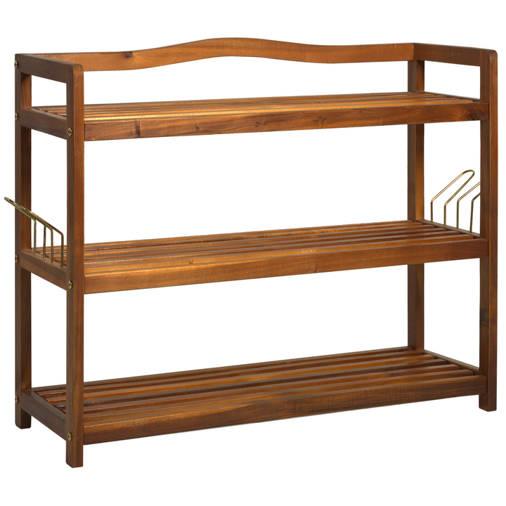 3-Tier Acacia Wooden Shoe Rack with 2 Hangers - Holds Up to 12 Pairs, Durable Teak Finish (74 x 26 x 62 cm) - Premium  from Home Treasures - Just £56.99! Shop now at Home Treasures