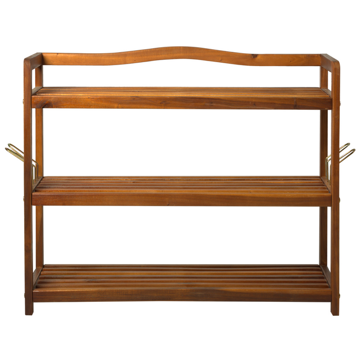 3-Tier Acacia Wooden Shoe Rack with 2 Hangers - Holds Up to 12 Pairs, Durable Teak Finish (74 x 26 x 62 cm) - Premium  from Home Treasures - Just £56.99! Shop now at Home Treasures