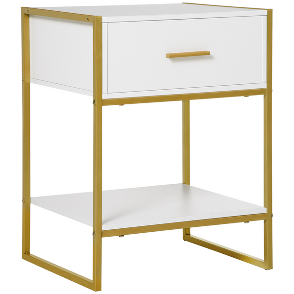 Modern Bedside Table with Drawer and Shelf, White and Gold Nightstand for Living Room & Bedroom - Premium  from Home Treasures - Just £64.99! Shop now at Home Treasures