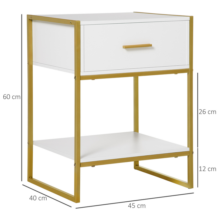 Modern Bedside Table with Drawer and Shelf, White and Gold Nightstand for Living Room & Bedroom - Premium  from Home Treasures - Just £64.99! Shop now at Home Treasures