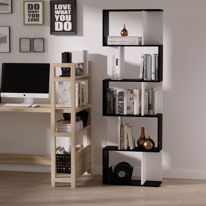 S Shape 5-Tier Bookcase (Black) - Modern Storage Shelf for Home & Office - Premium  from Home Treasures - Just £77.99! Shop now at Home Treasures