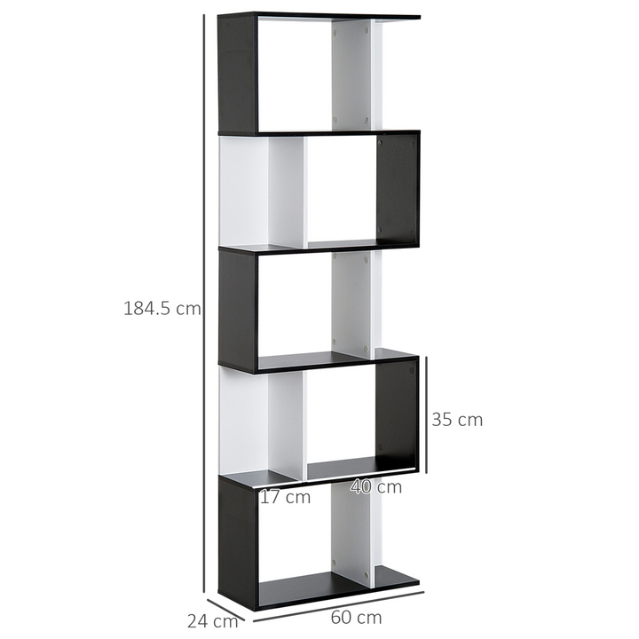 S Shape 5-Tier Bookcase (Black) - Modern Storage Shelf for Home & Office - Premium  from Home Treasures - Just £77.99! Shop now at Home Treasures