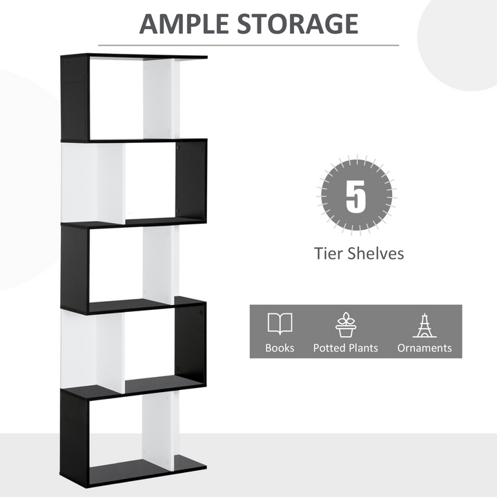 S Shape 5-Tier Bookcase (Black) - Modern Storage Shelf for Home & Office - Premium  from Home Treasures - Just £77.99! Shop now at Home Treasures