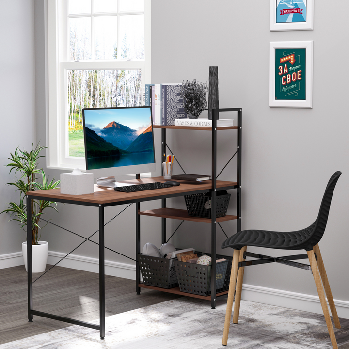 Modern Walnut & Black Metal Framed Work Desk with Storage & 4 Shelves - 120 x 64 x 121cm - Premium  from Home Treasures - Just £77.99! Shop now at Home Treasures