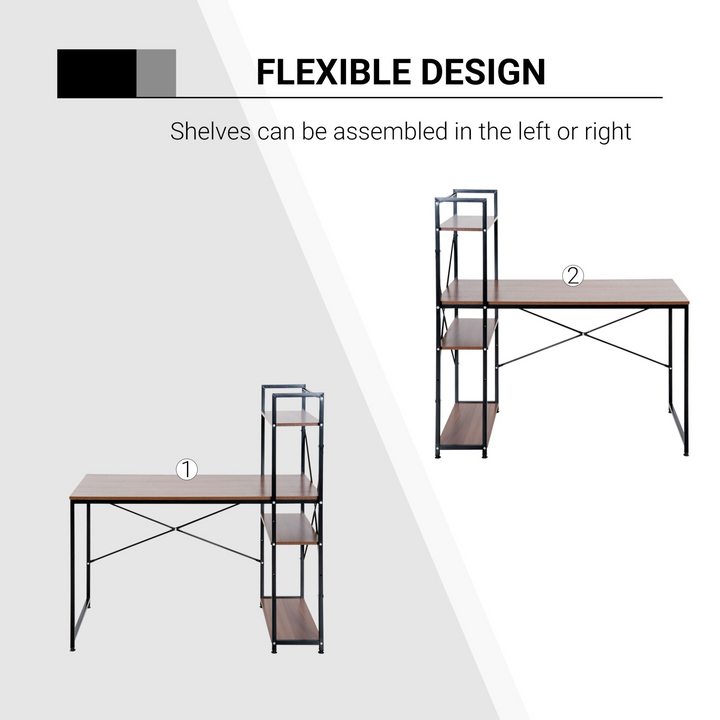 Modern Walnut & Black Metal Framed Work Desk with Storage & 4 Shelves - 120 x 64 x 121cm - Premium  from Home Treasures - Just £77.99! Shop now at Home Treasures