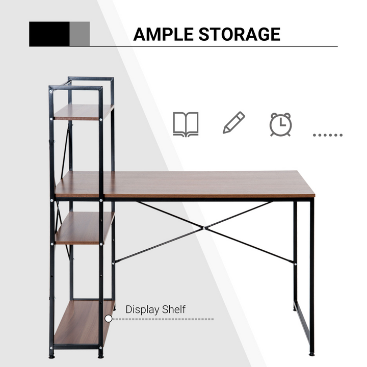 Modern Walnut & Black Metal Framed Work Desk with Storage & 4 Shelves - 120 x 64 x 121cm - Premium  from Home Treasures - Just £77.99! Shop now at Home Treasures