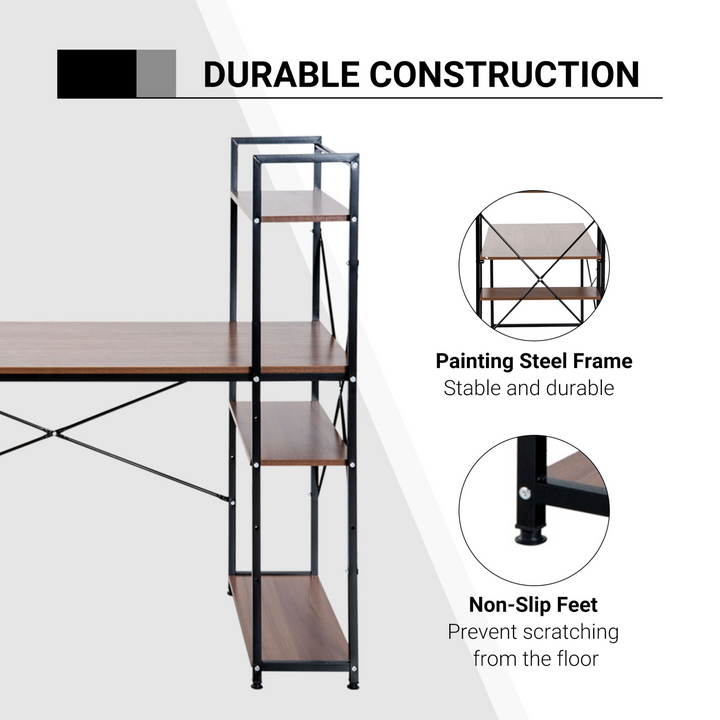 Modern Walnut & Black Metal Framed Work Desk with Storage & 4 Shelves - 120 x 64 x 121cm - Premium  from Home Treasures - Just £77.99! Shop now at Home Treasures