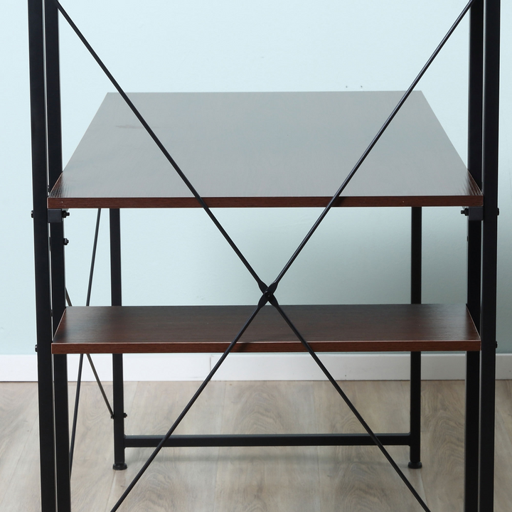 Modern Walnut & Black Metal Framed Work Desk with Storage & 4 Shelves - 120 x 64 x 121cm - Premium  from Home Treasures - Just £77.99! Shop now at Home Treasures