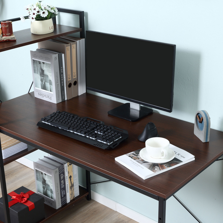 Modern Walnut & Black Metal Framed Work Desk with Storage & 4 Shelves - 120 x 64 x 121cm - Premium  from Home Treasures - Just £77.99! Shop now at Home Treasures