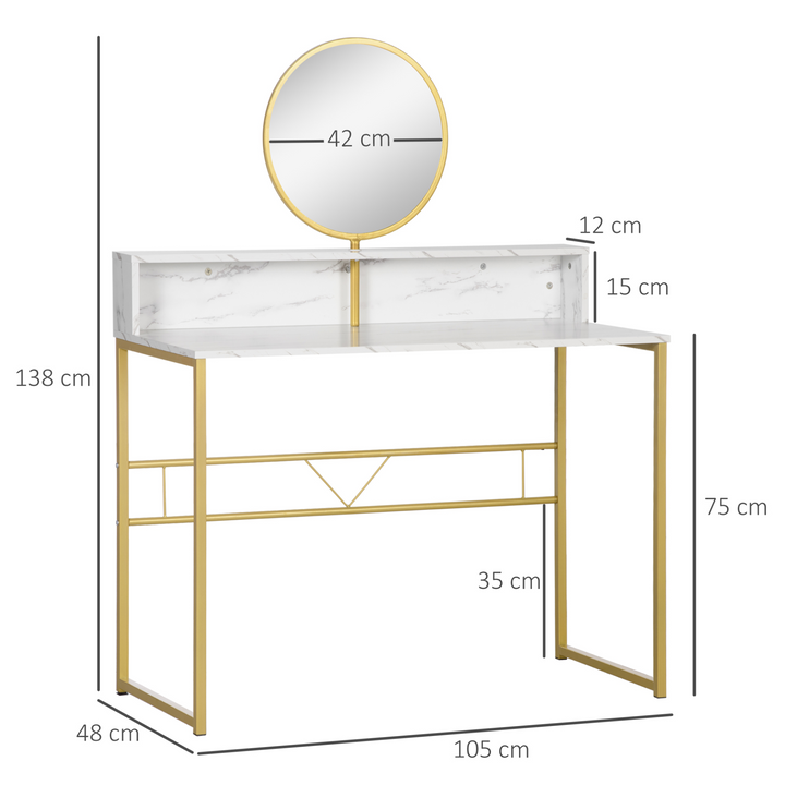 Elegant Modern Dressing Table with Round Mirror - Stylish Vanity Makeup Desk with Faux Marble Texture & Steel Frame, White - Premium  from Home Treasures - Just £101.99! Shop now at Home Treasures