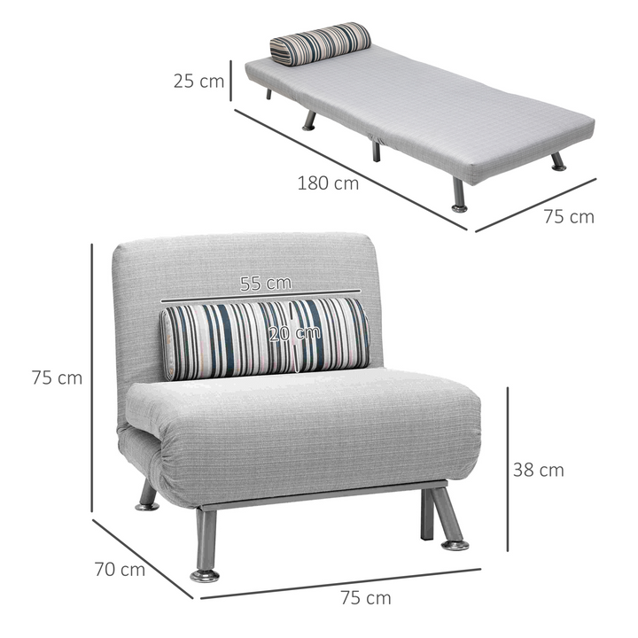 Convertible Single Sofa Bed - Stylish 1 Person Sleeper Foldable Lounge with Adjustable Back & Pillow, Grey - Premium  from Home Treasures - Just £218.99! Shop now at Home Treasures