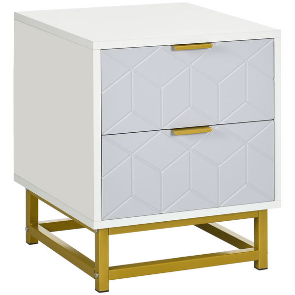 Modern Grey & White Bedside Table with 2 Drawers - Stylish Nightstand with Steel Frame for Bedroom or Living Room - Premium  from Home Treasures - Just £77.99! Shop now at Home Treasures