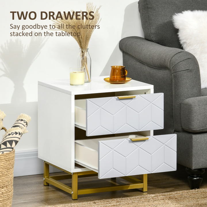 Modern Grey & White Bedside Table with 2 Drawers - Stylish Nightstand with Steel Frame for Bedroom or Living Room - Premium  from Home Treasures - Just £77.99! Shop now at Home Treasures