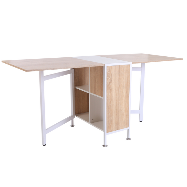 Foldable Drop Leaf Dining Table & Workstation with Storage Shelves - Oak & White Finish - Premium  from Home Treasures - Just £131.99! Shop now at Home Treasures