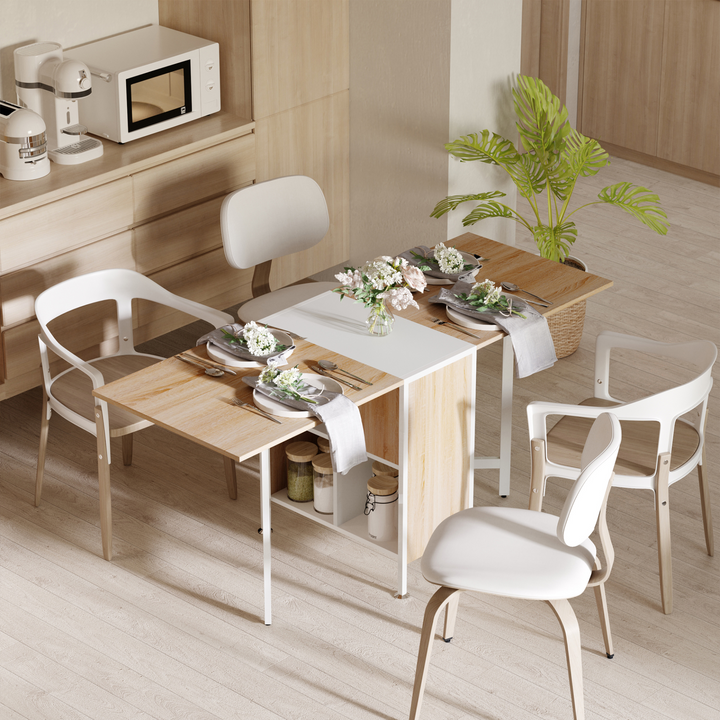 Foldable Drop Leaf Dining Table & Workstation with Storage Shelves - Oak & White Finish - Premium  from Home Treasures - Just £131.99! Shop now at Home Treasures